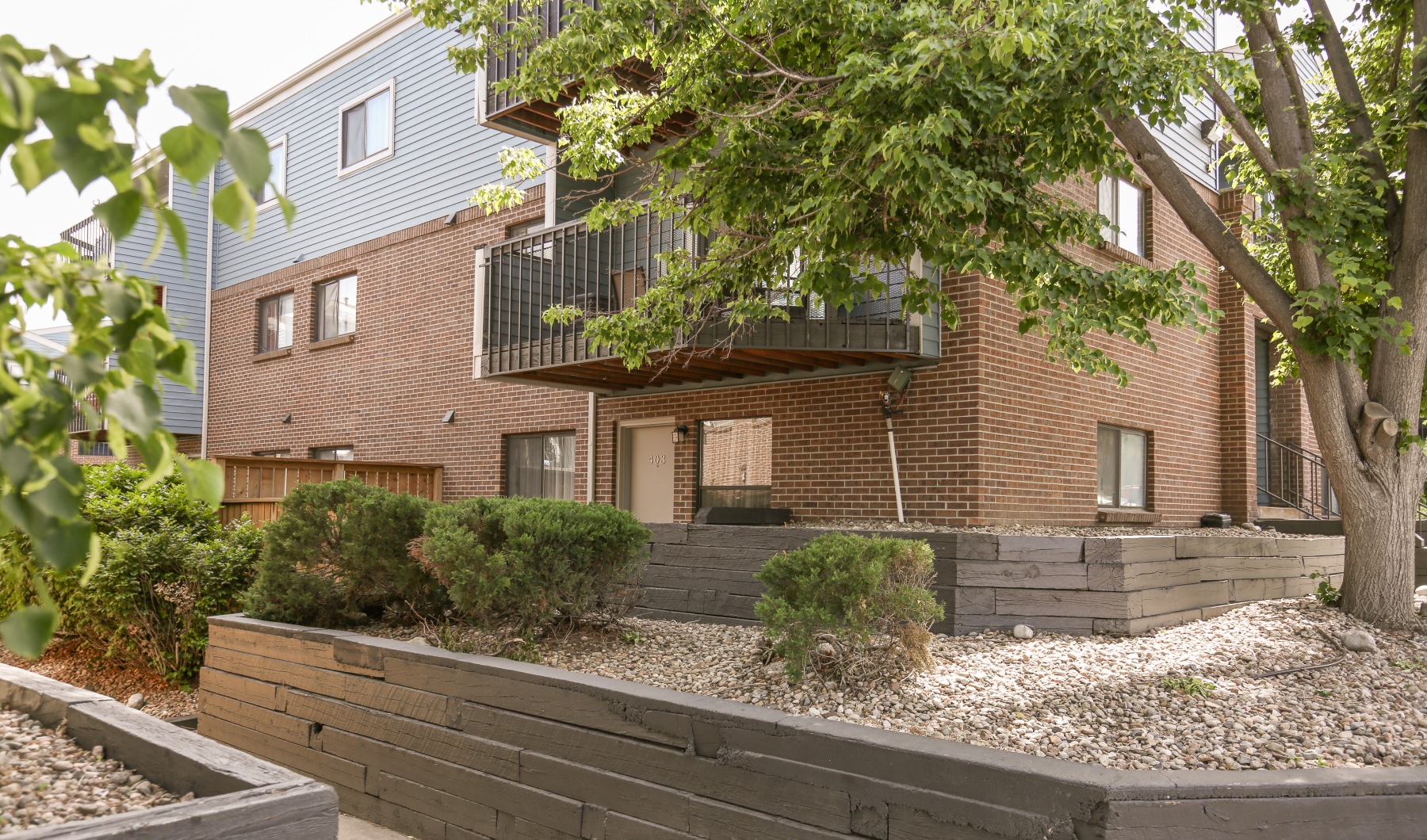 Apartment building exterior with trees